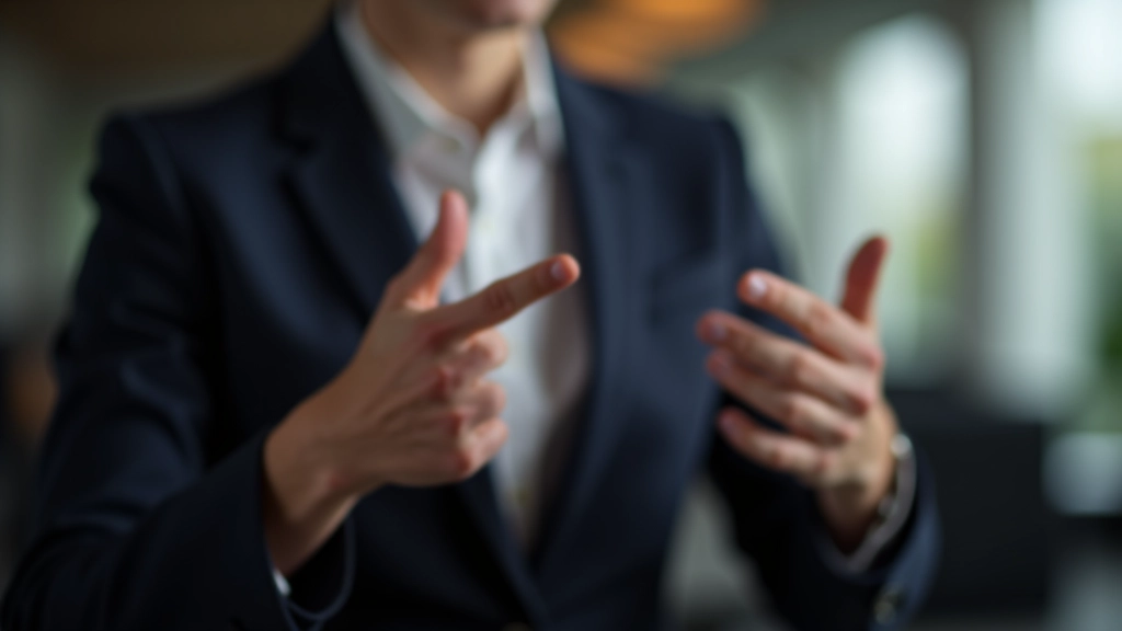 Hands making purposeful gestures while speaking, expressive movements in professional setting